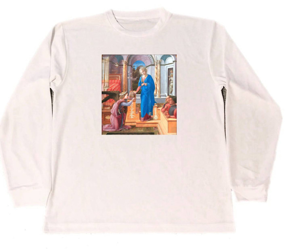 フィリッポ・リッピ　ドライ　Tシャツ　名画　絵画　アート　グッズ　二人のひざまずく寄進者のいる受胎告知　　ロング　ロンT