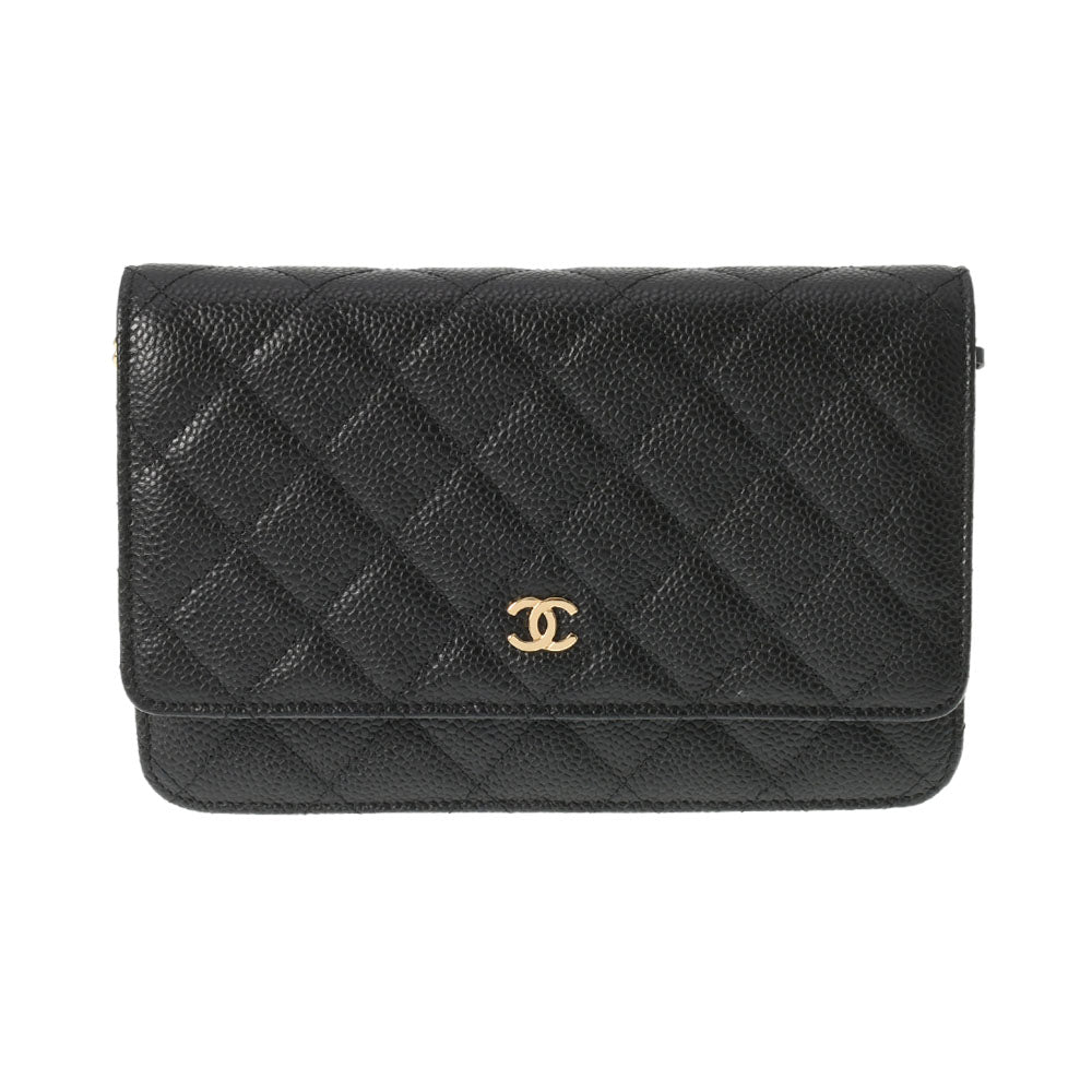 CHANEL シャネル マトラッセ チェーンウォレット 黒 ゴールド金具 レディース キャビアスキン ショルダーバッグ Aランク 中古 