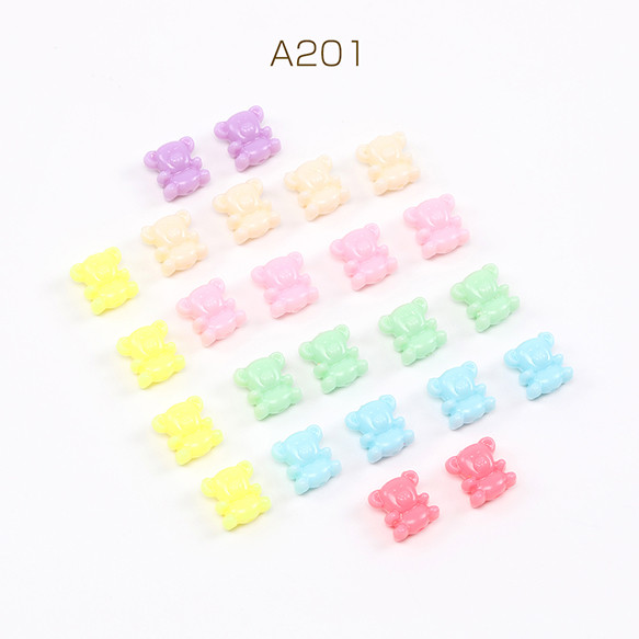 A201  30g(約51個)  アクリルビーズ クマ 12×12.5mm ミックスカラー  3X10g（約17ヶ）