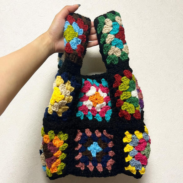 granny square tote bag(black3)