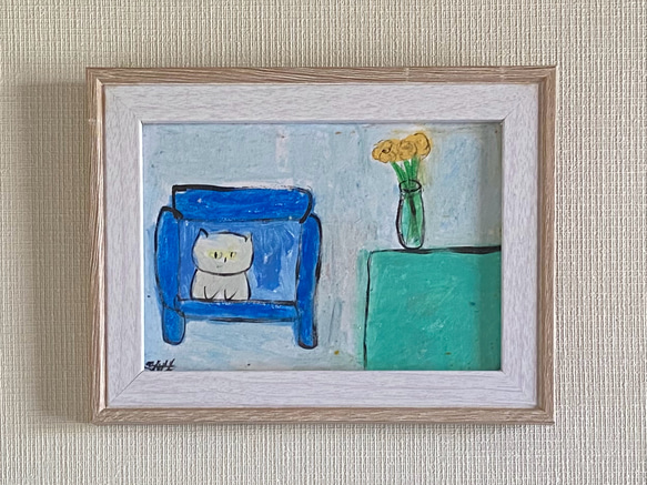 絵画。原画【シンプルスタイルの部屋と猫の暮らし】01