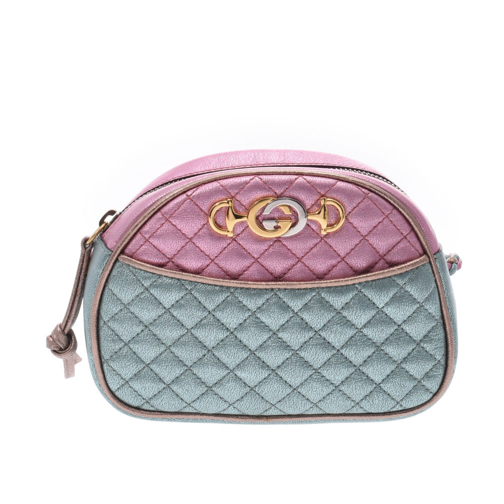 GUCCI グッチ ラミネートキルティング ショルダーバッグ ピンク/グリーン 534951 レディース レザー ショルダーバッグ ABランク 中古 