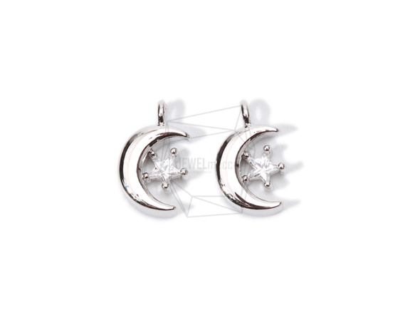 PDT-1629-R【2個入り】クレセントペンダント,Cubic Zirconia Setting Crescent