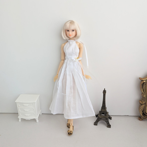 881【momokoDOLL ワンピース】白のガーゼのホルダーネックワンピース