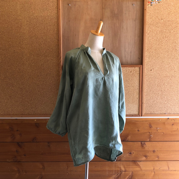 ラグランチュニック frech linen100%　L/LL　裾タック無