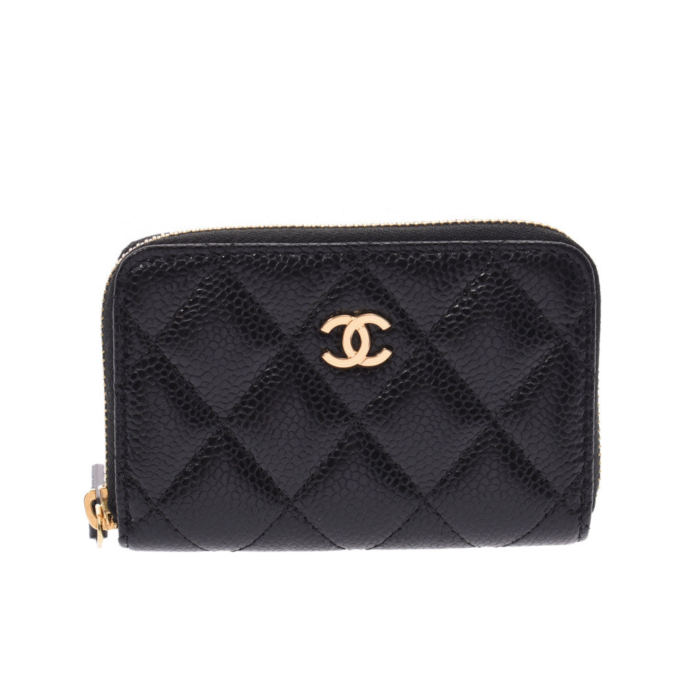 CHANEL シャネル マトラッセ ココマーク 黒 ゴールド金具 レディース キャビアスキン コインケース 新同 中古 