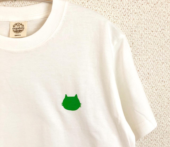 Greenにゃんこ＊地球に優しいオーガニックコットンTシャツ(ナチュラルホワイト)