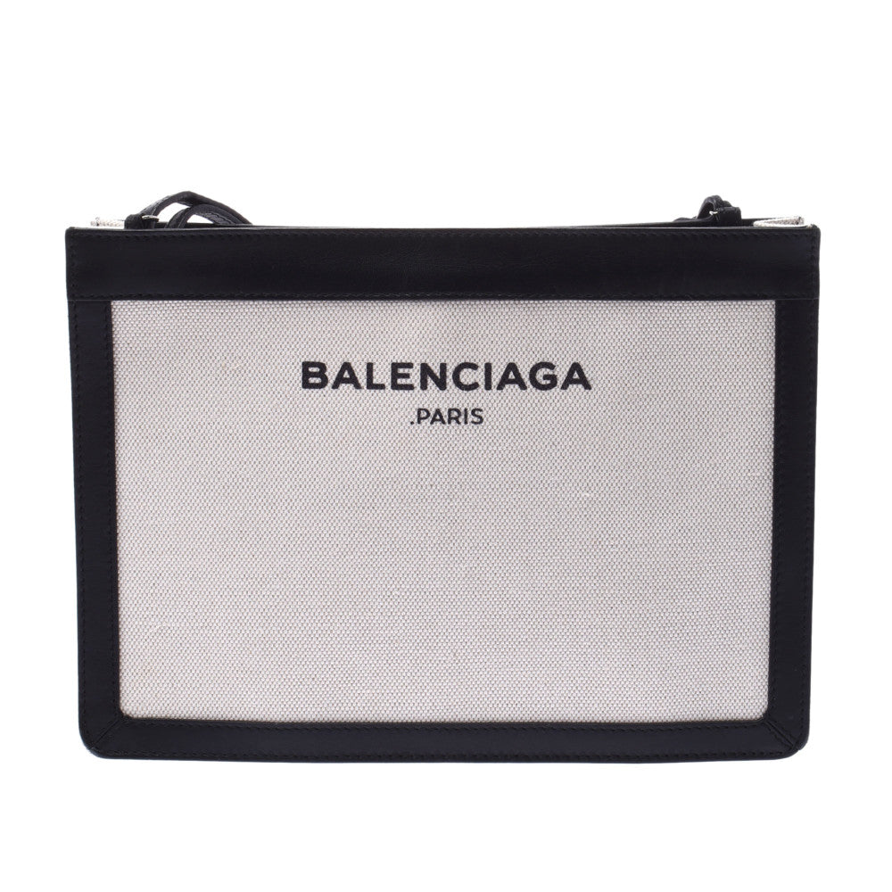 BALENCIAGA バレンシアガ ネイビー ポシェット 2WAYバッグ 白/黒 339937 レディース キャンバス/レザー ショルダーバッグ Aランク 中古 