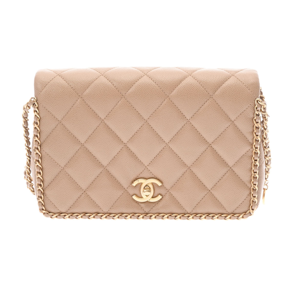 CHANEL シャネル マトラッセ チェーンショルダー ベージュ ゴールド金具 レディース ソフトキャビア ショルダーバッグ 新同 中古 