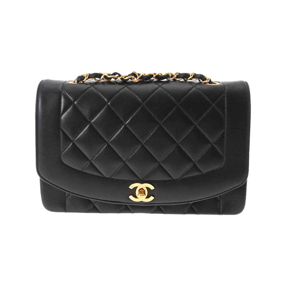 CHANEL シャネル ダイアナ チェーンショルダー ブラック ゴールド金具 レディース ラムスキン ショルダーバッグ ABランク 中古