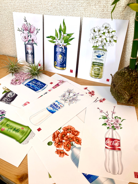 Conbini Drink Bouquets Postcard set (12) コンビニの飲み物ブーケセット12