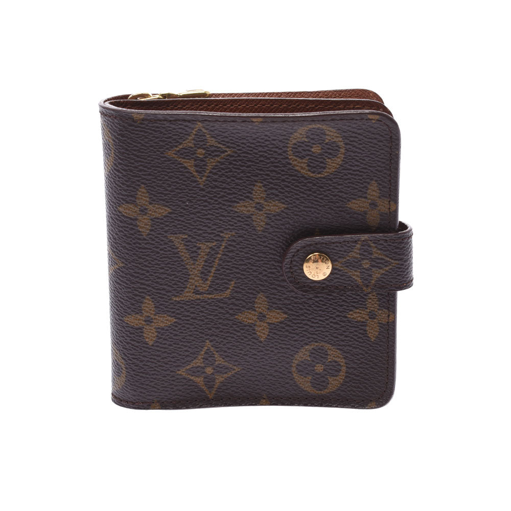 LOUIS VUITTON ルイヴィトン モノグラム コンパクトジップ  ブラウン M61667 ユニセックス モノグラムキャンバス 二つ折り財布 ABランク 中古 