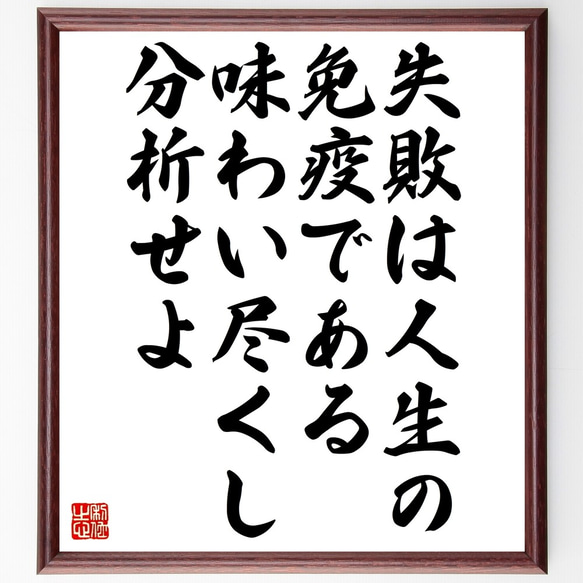 名言「失敗は人生の免疫である、味わい尽くし分析せよ」額付き書道色紙／受注後直筆（Z9909）