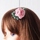 ヘアコーム（ピンクの薔薇・花芯パール）　1/3ドール用　つまみ細工の髪飾り