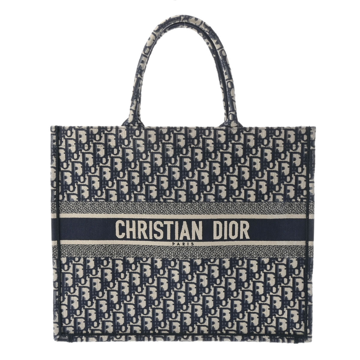 CHRISTIAN DIOR クリスチャンディオール ブックトート ラージサイズ ネイビー M1286ZRIW M928 ユニセックス キャンバス ハンドバッグ Bランク 中古 