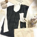 ＊送料込＊ 手編み　ハンドメイド　ニットベスト　チャコール