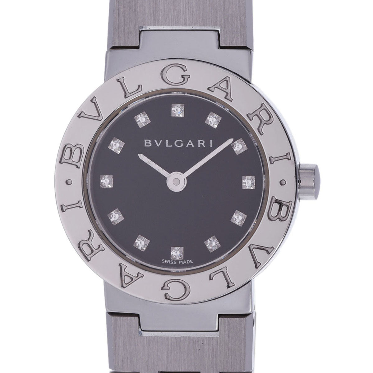 BVLGARI ブルガリ ブルガリブルガリ 12Pダイヤ BB23SS レディース SS 腕時計 クオーツ ブラック文字盤 Aランク 中古 