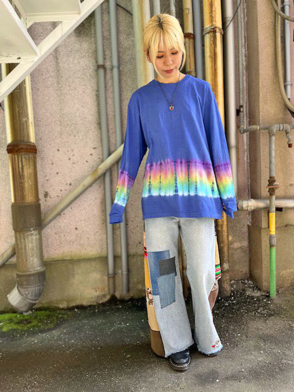 タイダイ染め 長袖Ｔシャツ Lサイズ　HIPPIES DYE ブルー HD19-17