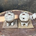 ぷふー、ぶふー狛犬　座布団（極小）付き　Ｏ-187-188　陶製　/Komainu/陶瓷狗雕像