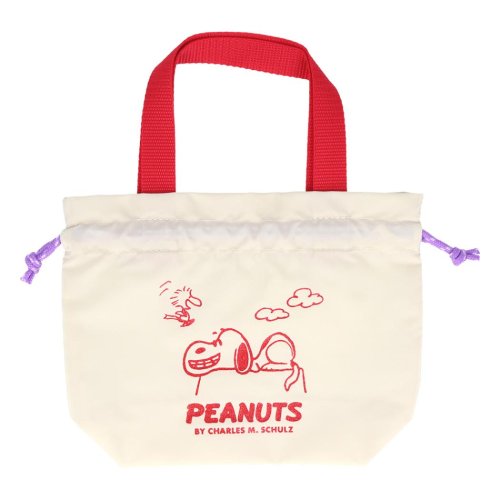 スヌーピー 巾着袋 手提げ巾着 PEANUTS AMERICAN TASTE 10 アイボリー ピーナッツ サンスター文具 小物入れ コスメポーチ プチギフト