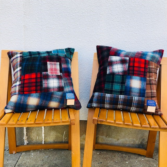 Vintage Pendleton リメイク パッチワーク ウールクッションカバー ペンドルトン 45×45 ver.1