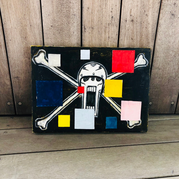 165 ☆SALE Untitled ( The skull with bones and rectangles )