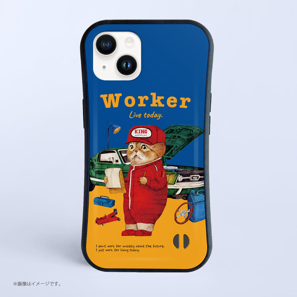 「WORKER メカニックの猫」耐衝撃グリップiPhoneケース