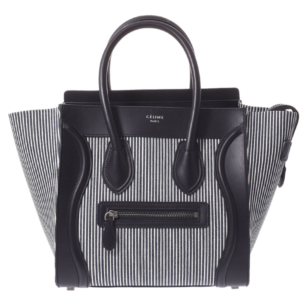 【2024年最新】 CELINE セリーヌ ラゲージ マイクロショッパー  ストライプ/黒 レディース キャンバス/カーフ ハンドバッグ Aランク 中古 