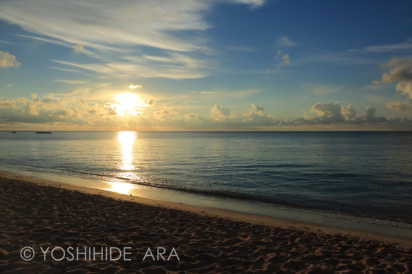 【額装写真】ニシ浜ビーチの夕陽