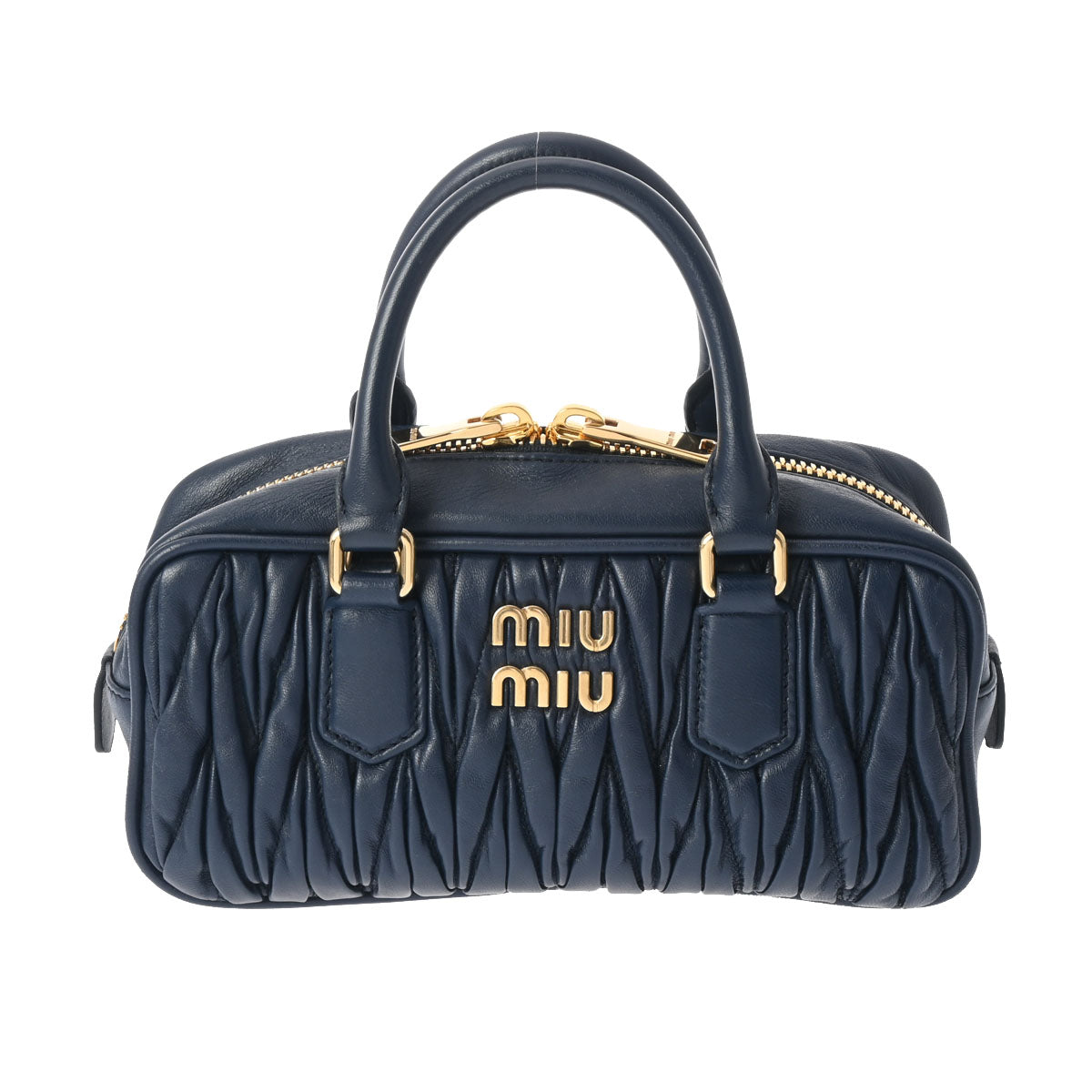 MIUMIU ミュウミュウ マテラッセ 2WAY  紺 ゴールド金具 5BB142 レディース ラムスキン ハンドバッグ ABランク 中古 