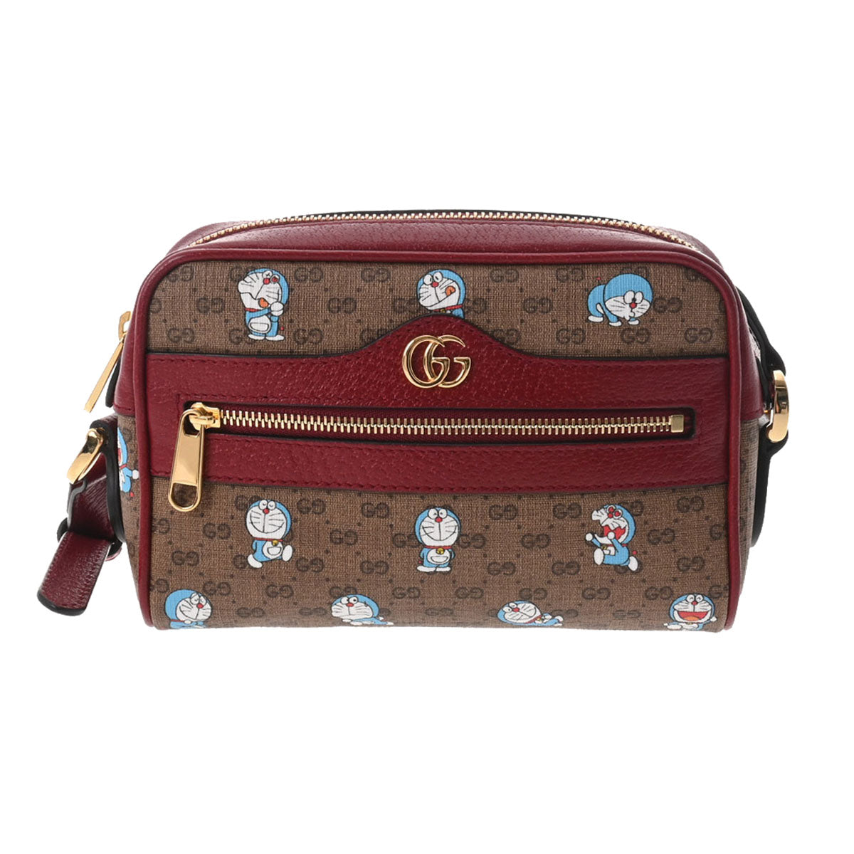 GUCCI グッチ ドラえもんコラボ ボルドー/ブラウン ゴールド金具 647784 レディース マイクロ GGスプリーム ショルダーバッグ Aランク 中古 