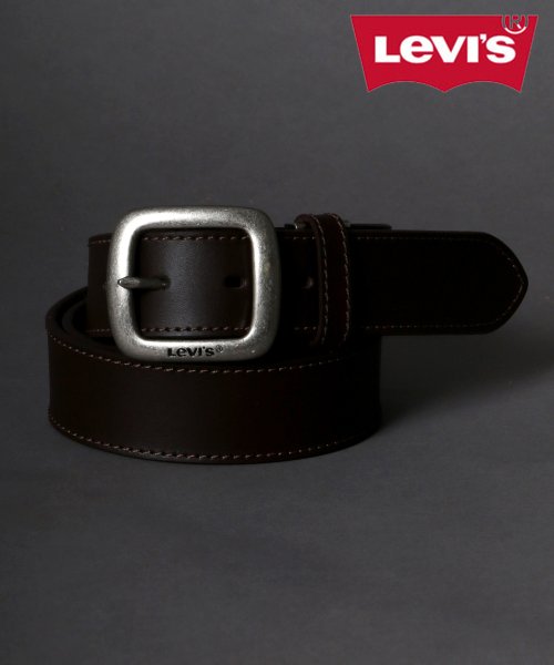 【SITRY】【Levis】スクエアバックル 35mm サイドステッチ レザーベルト メンズ  カジュアル 革 本革