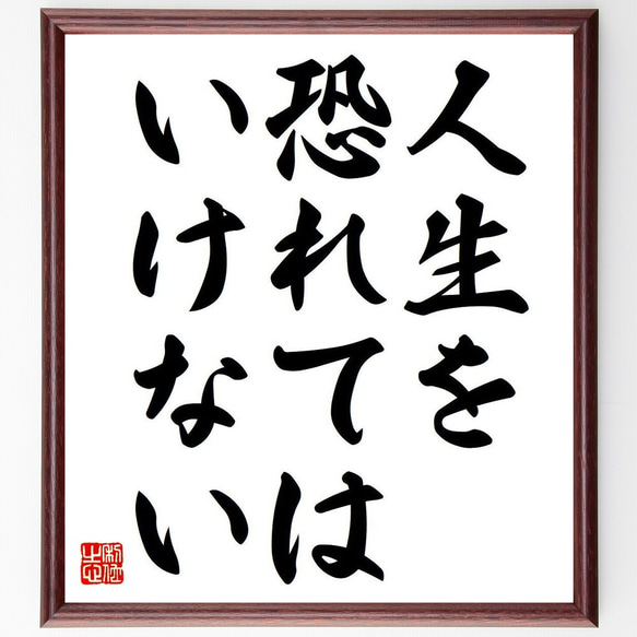 名言「人生を恐れてはいけない」額付き書道色紙／受注後直筆（Y6810）