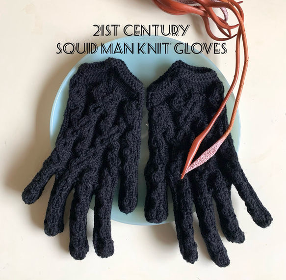 21st Century Squid man knit gloves(イカ墨ブラック)