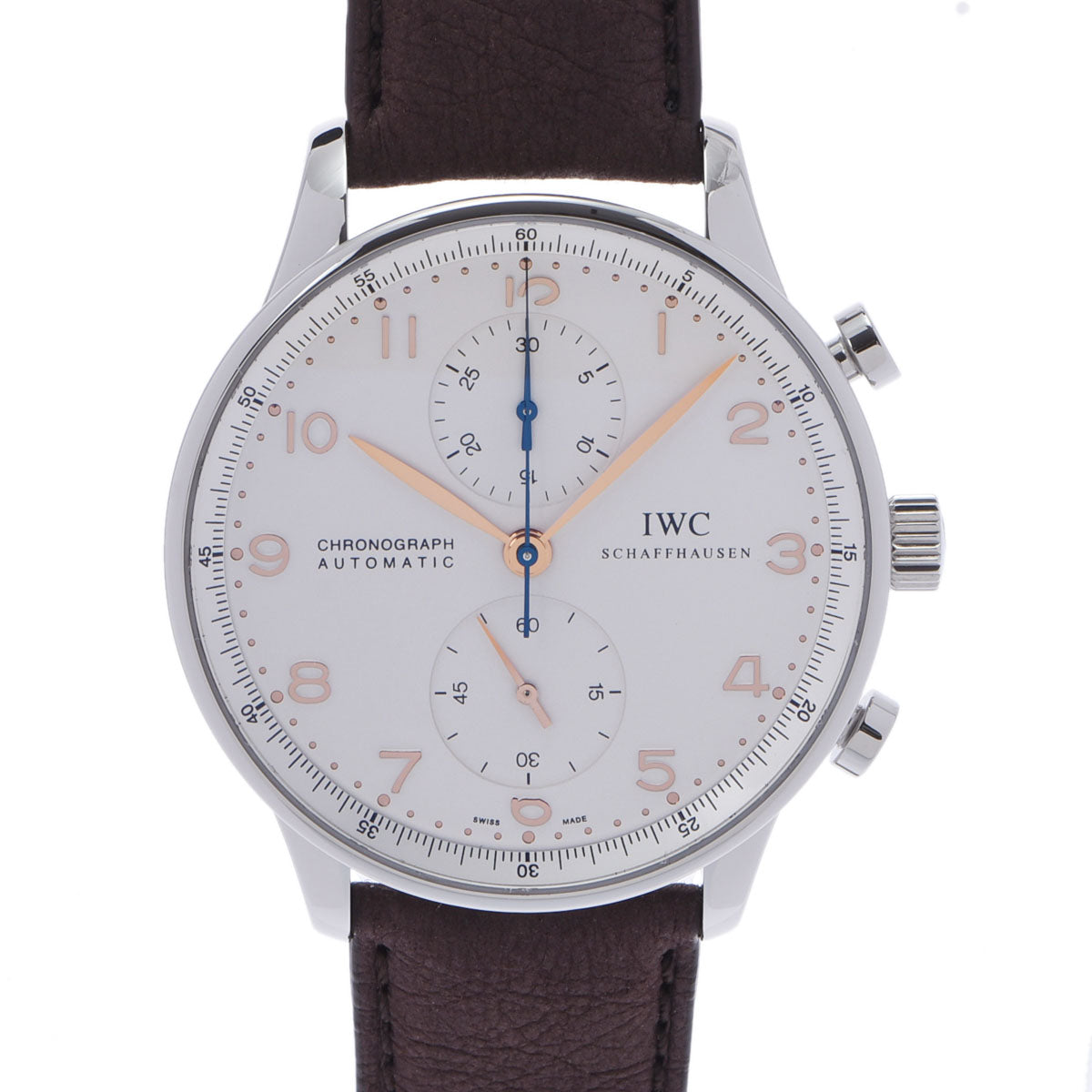 IWC SCHAFFHAUSEN アイダブリューシー シャフハウゼン ポルトギーゼ クロノグラフ IW371401 メンズ SS/革 腕時計 自動巻き シルバー文字盤 Aランク 中古 