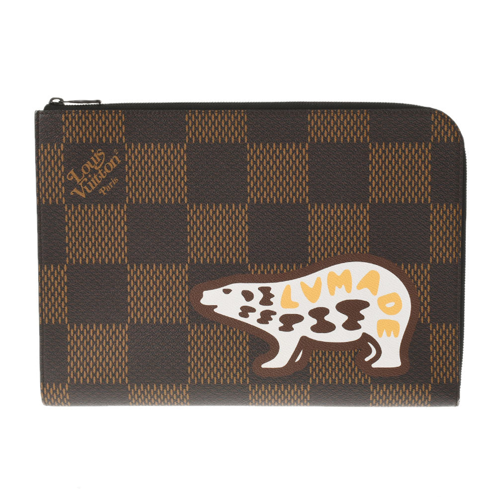 LOUIS VUITTON ルイヴィトン ダミエ ジャイアント ポシェットジュール クラッチバッグ NIGOコラボ ブラウン N60390 メンズ ダミエキャンバス セカンドバッグ Aランク 中古 