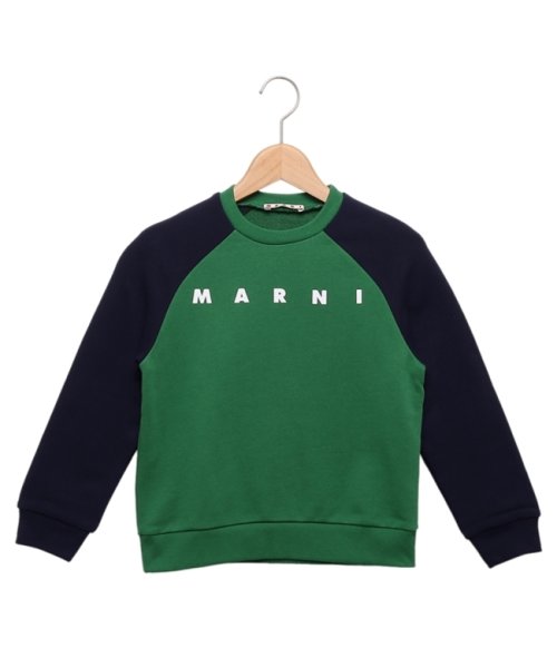 マルニ スウェット トレーナー カラーブロック キッズ ロゴ グリーン ネイビー キッズ MARNI M00818M00NI FELPA 0M523