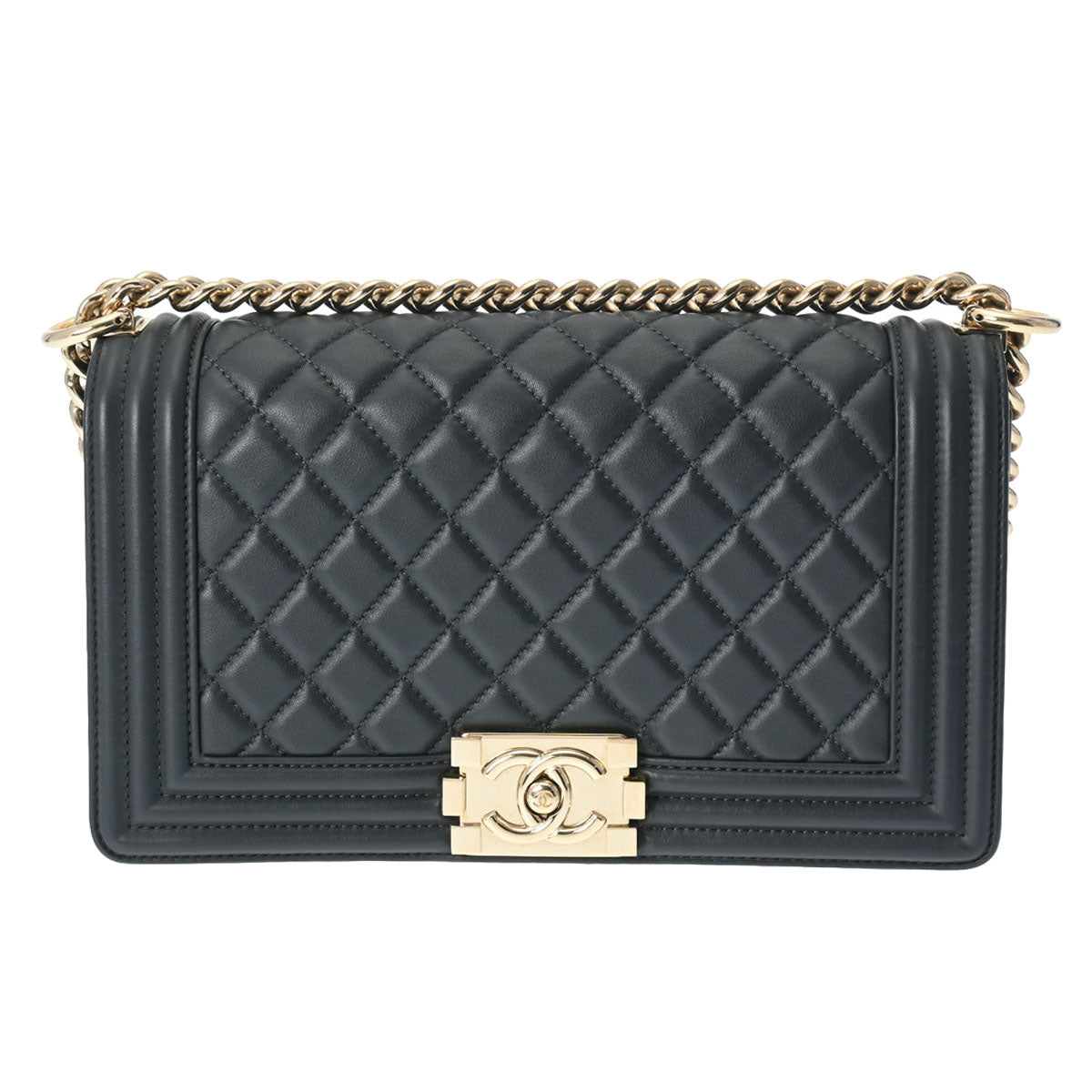 CHANEL シャネル ボーイシャネル チェーンショルダー 25cm ネイビー系 ゴールド金具 A67086 レディース ラムスキン ショルダーバッグ Aランク 中古 