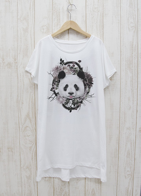 ronronPANDA ワンピースTee　Flower Frame（ホワイト） / R025-O-WH