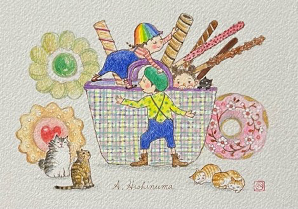 ポストカードサイズの小さなアート作品『 Assortment of  SWEETS②」