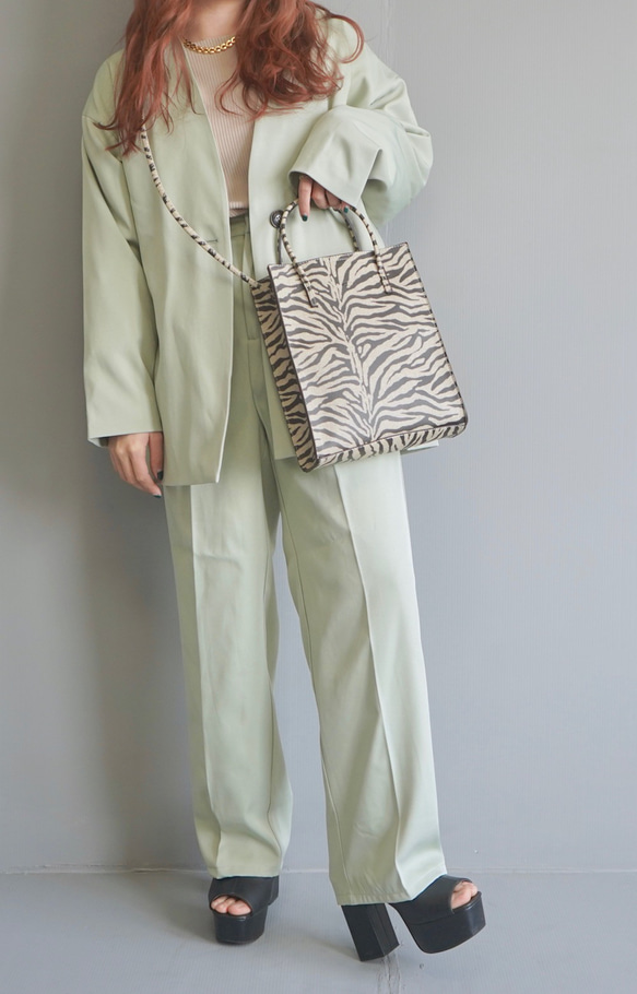 No-Collar Jacket ＋ Slacks 2P SET UP (pale mint)セットアップ グリーン