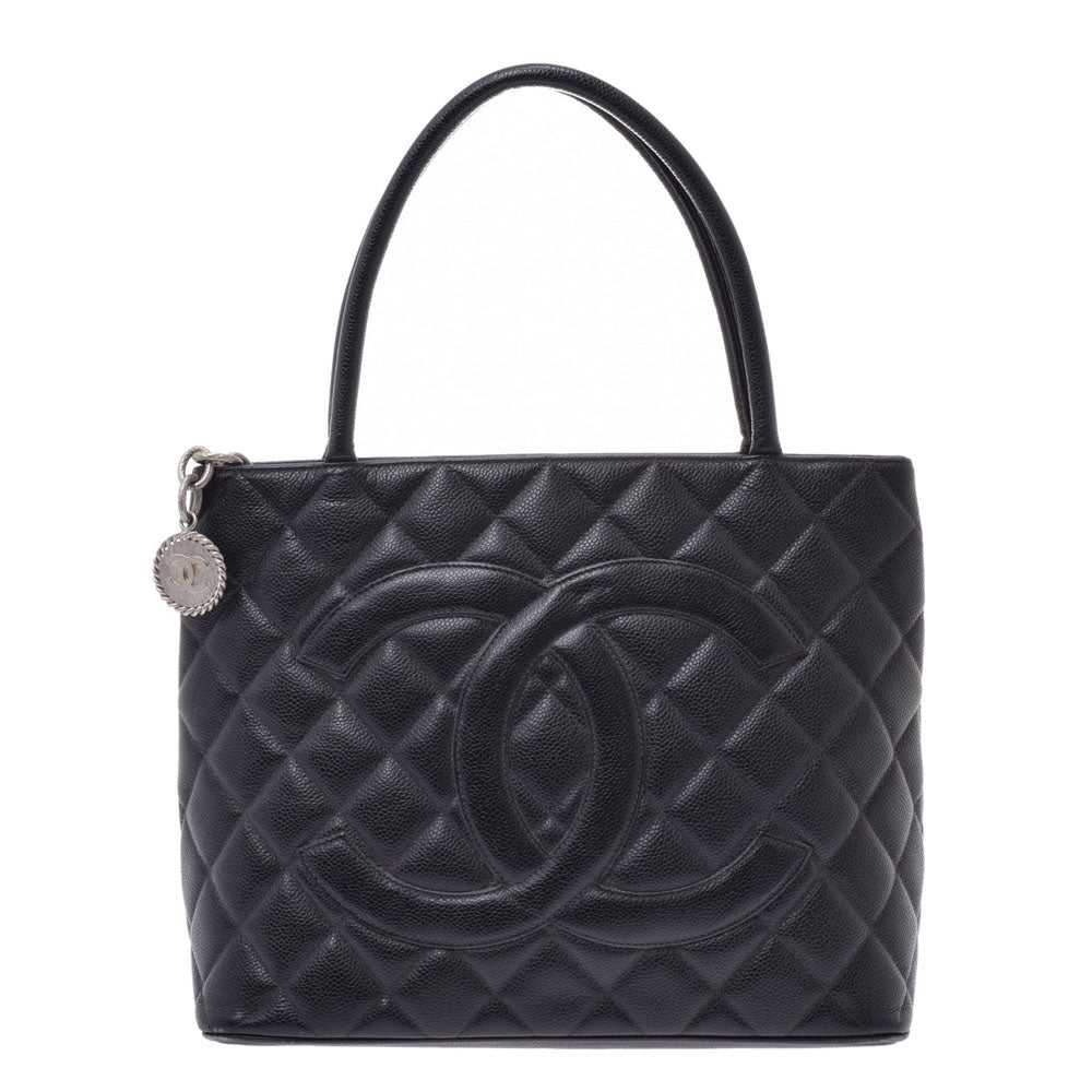 CHANEL シャネル復刻トート  黒 シルバー金具 レディース キャビアスキン ハンドバッグ  中古