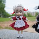 オビツ11服 ob11服 ワインレッドメイド服 メイドワンピース ねんどろいどどーる ドール衣装 ドール服 ob11 1/12サイズbjd服