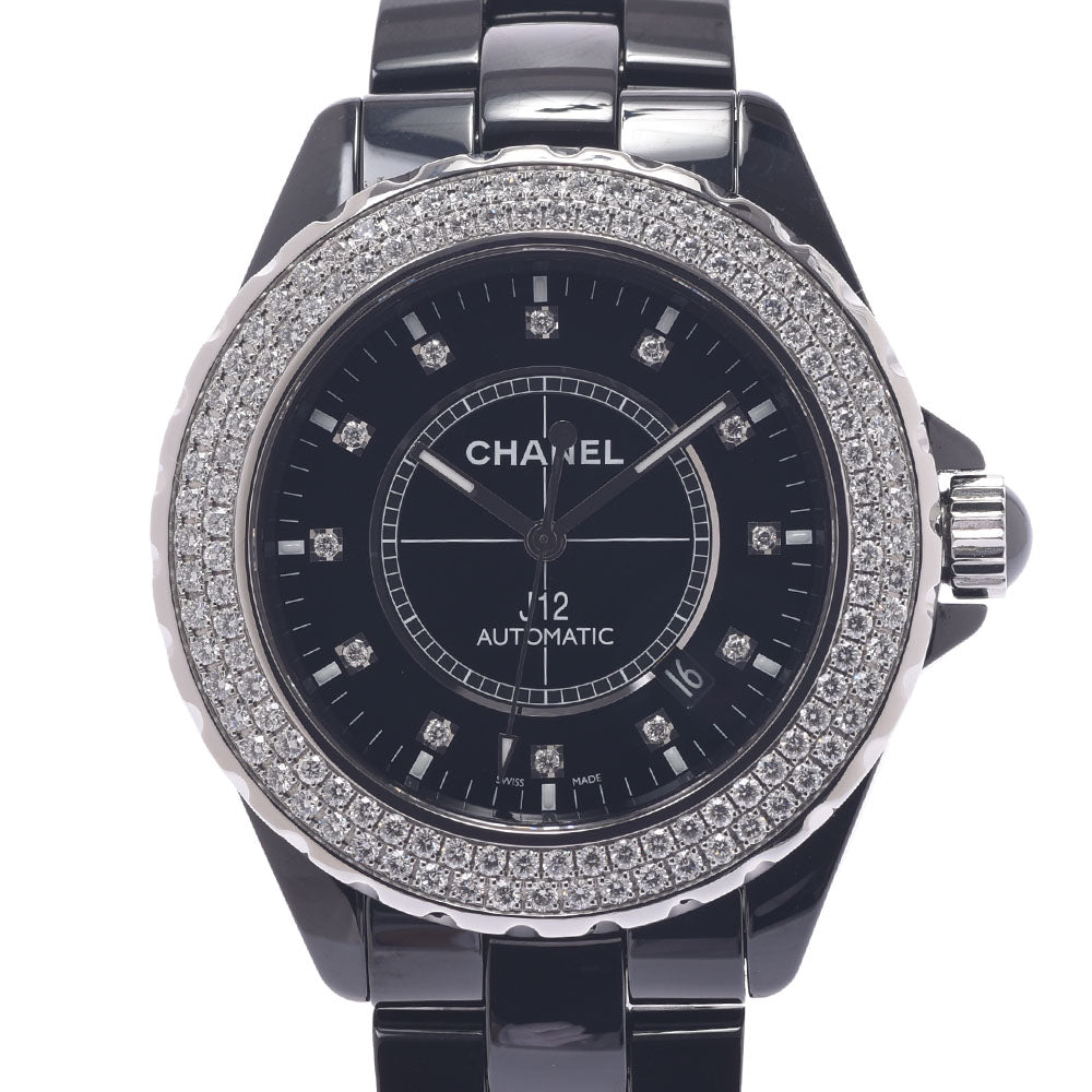 CHANEL シャネル J12 42mm 12Pダイヤ 二重ベゼルダイヤ H2014 メンズ 黒セラミック/SS 腕時計 自動巻き 黒文字盤 Aランク 中古 