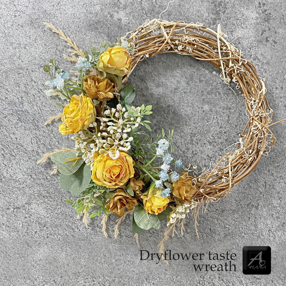 【期間限定3500円均一セール】ドライフラワー風　wreath　リース　yellow rose （R0004