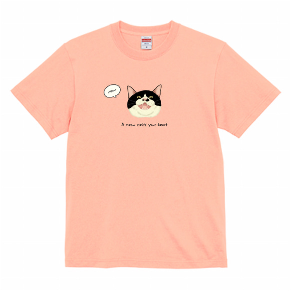 Tシャツ A meow melts your heart 白黒猫　濃色系