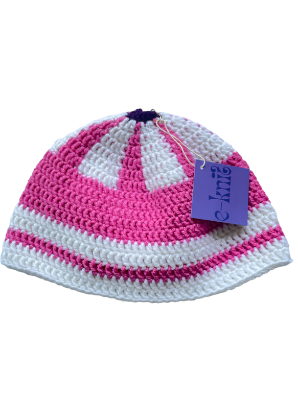 Pink×white flower beanie