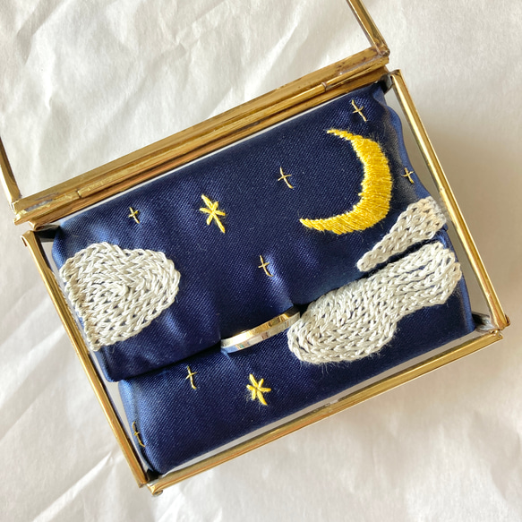 刺繍リングピロー No.056 夜空 ネイビー