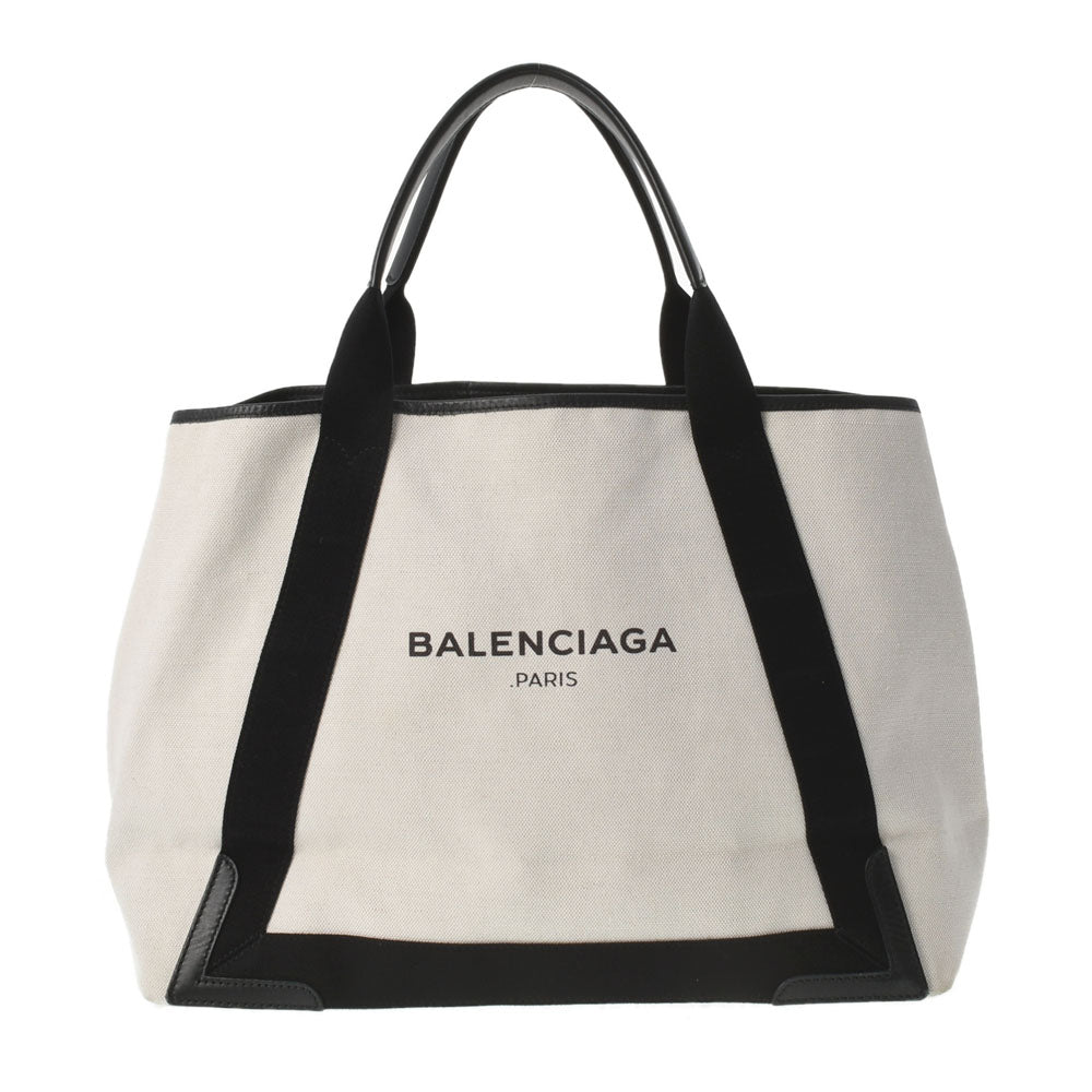 BALENCIAGA バレンシアガ ネイビーカバス M 白/黒 339936 ユニセックス キャンバス レザー ハンドバッグ Bランク 中古 