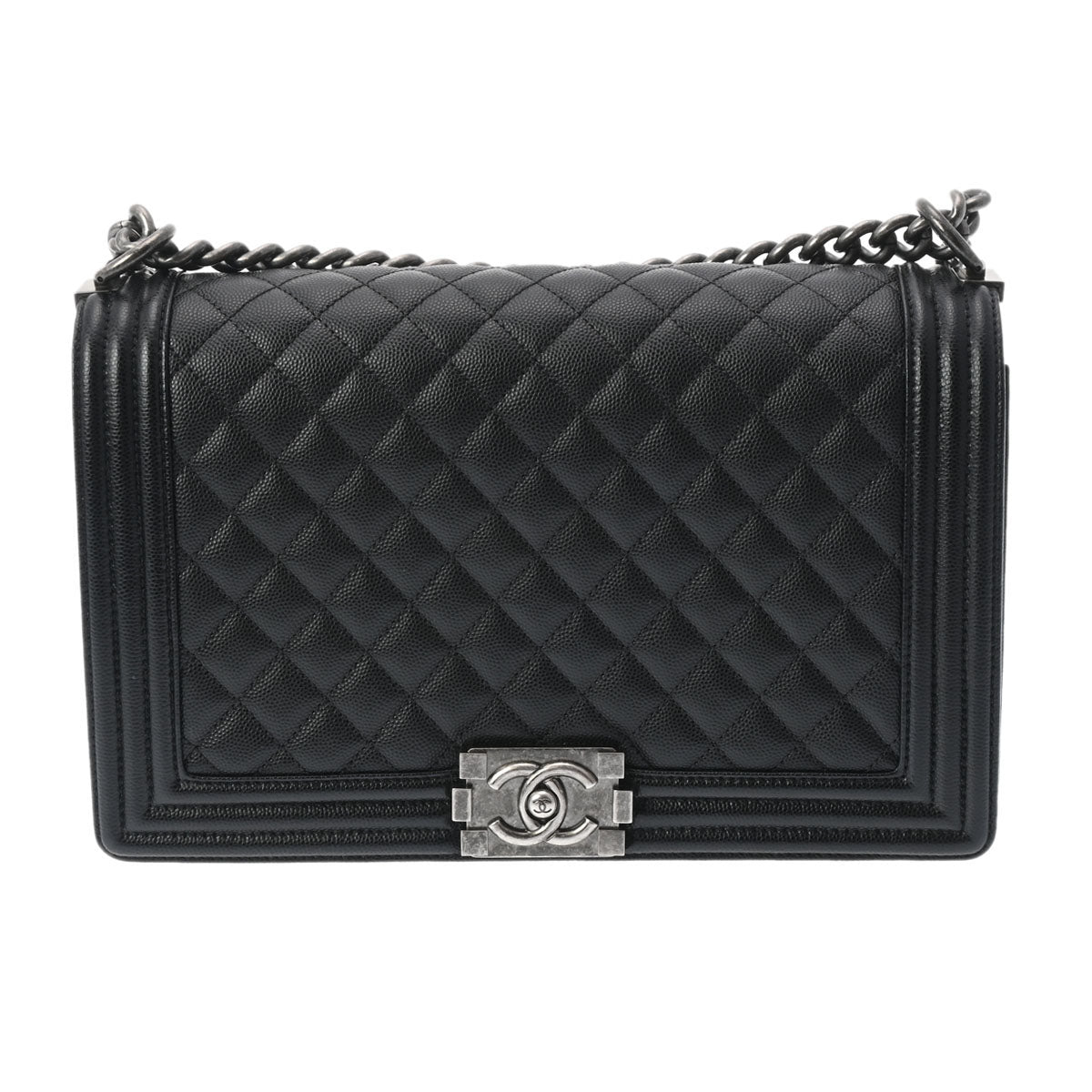 CHANEL シャネル ボーイシャネル ラージ チェーンショルダー 黒 シルバー金具 A92193 レディース キャビアスキン ショルダーバッグ 新同 中古 